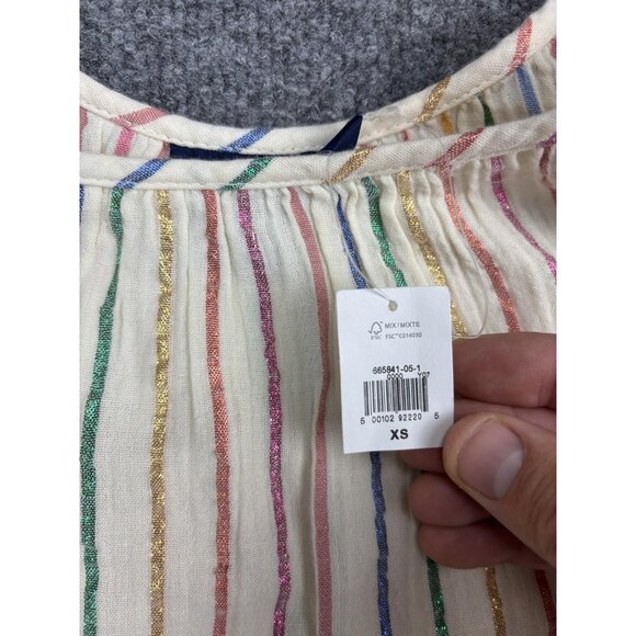 GAP Shirt Womens XS White Multicolor Metallic Stripe Ruffle Sleeve Peplum Top - Picture 3 of 8